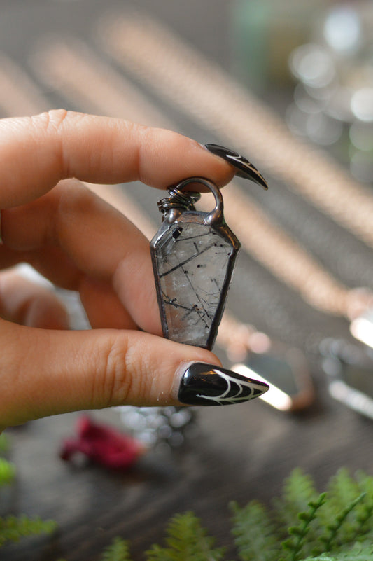 Tourmaline In Quartz Coffin Necklace