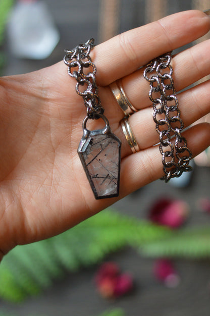 Tourmaline In Quartz Coffin Necklace