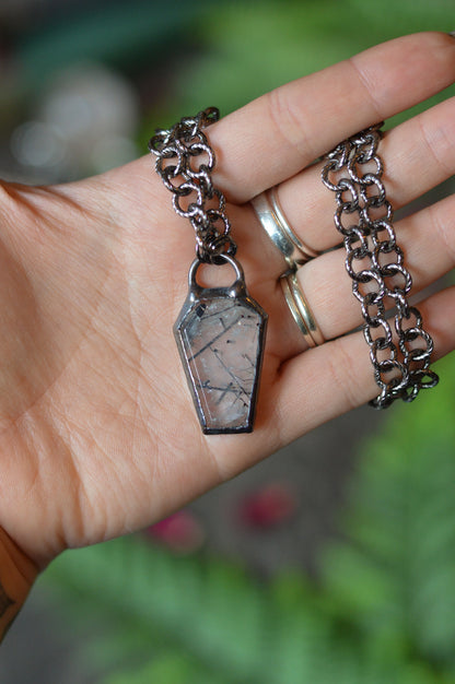 Tourmaline In Quartz Coffin Necklace