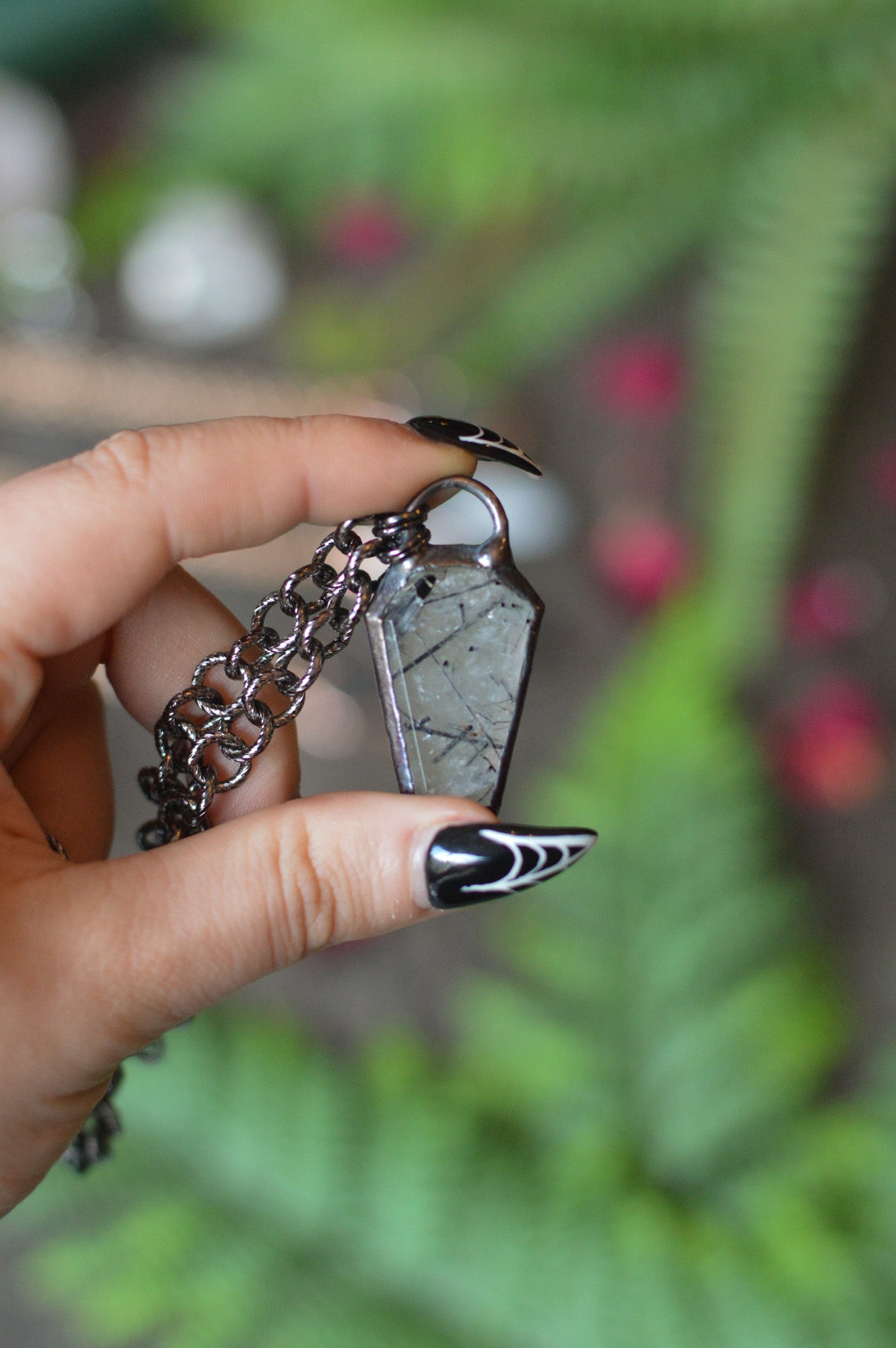 Tourmaline In Quartz Coffin Necklace