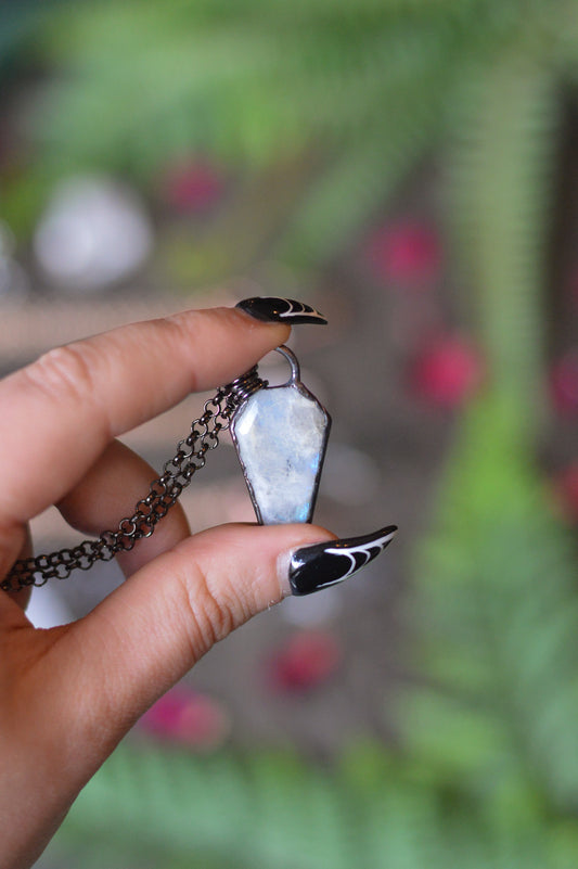 Moonstone Coffin Necklace - Gunmetal Copper