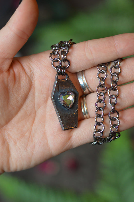 Rhinestone Coffin Necklace - Gunmetal Copper