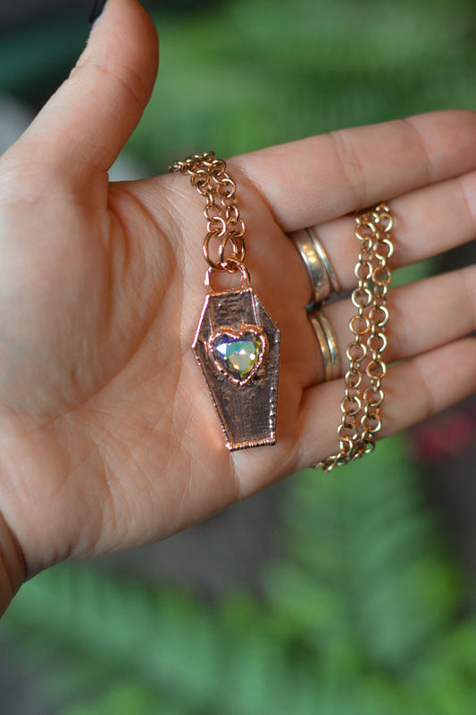 Rhinestone Coffin Necklace - Copper