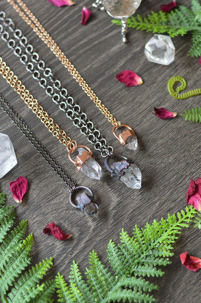 Rough Clear Quartz Point Necklace - Gunmetal Copper