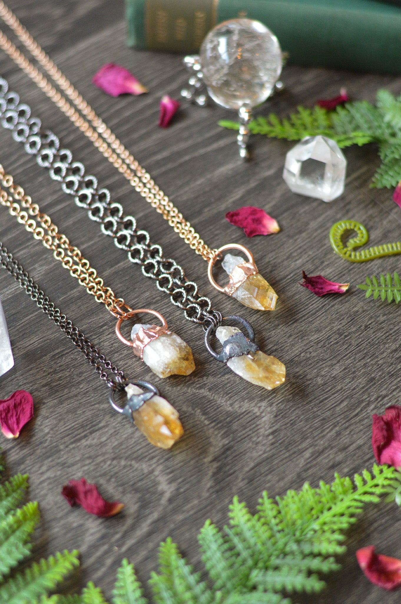 Rough Heated Citrine Point Necklace - Gunmetal Copper