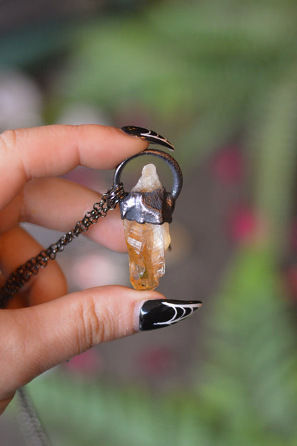 Rough Heated Citrine Point Necklace - Gunmetal Copper