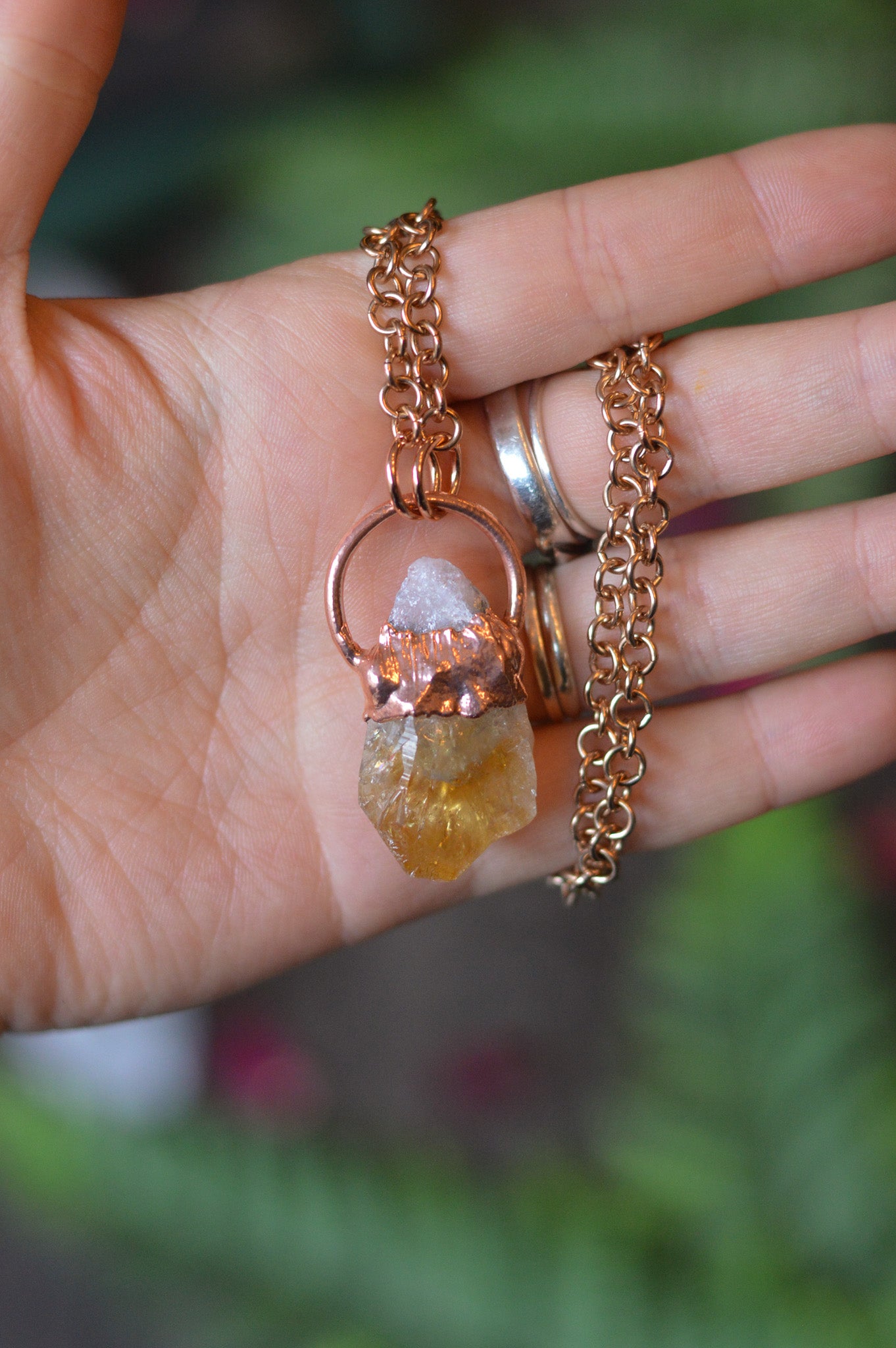 Rough Heated Citrine Point Necklace - Copper