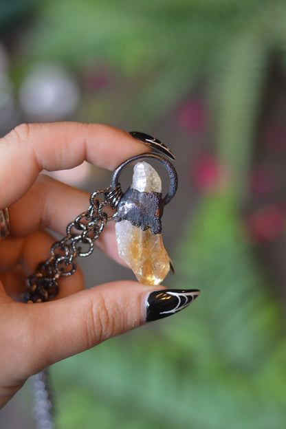 Rough Heated Citrine Point Necklace - Gunmetal Copper