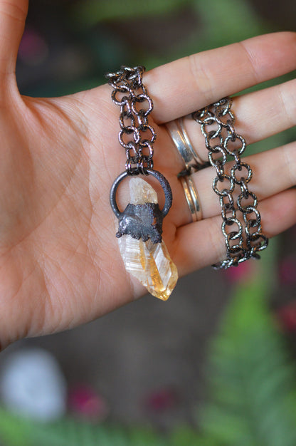 Rough Heated Citrine Point Necklace - Gunmetal Copper