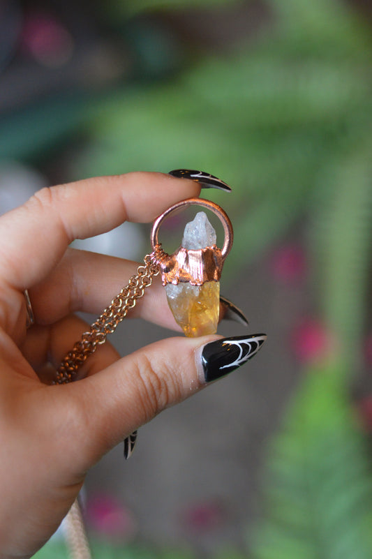 Rough Heated Citrine Point Necklace - Copper