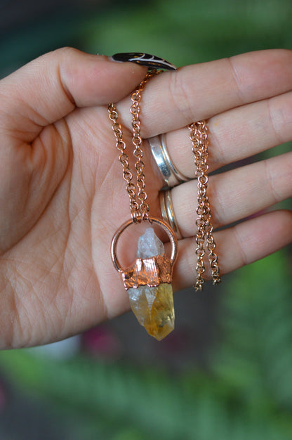 Rough Heated Citrine Point Necklace - Copper