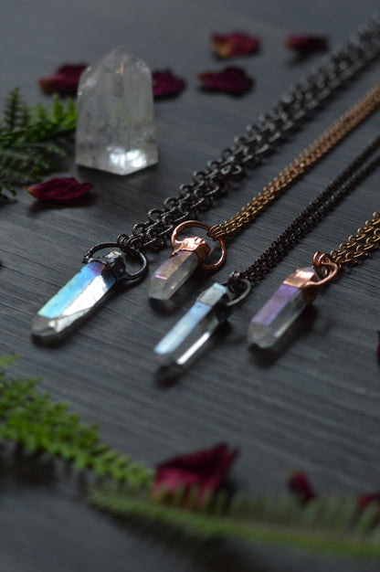 Rough Aura Quartz Point Necklace - Gunmetal Copper