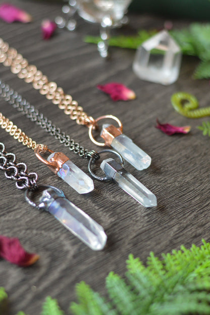 Rough Aura Quartz Point Necklace - Gunmetal Copper