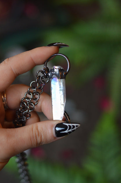 Rough Aura Quartz Point Necklace - Gunmetal Copper