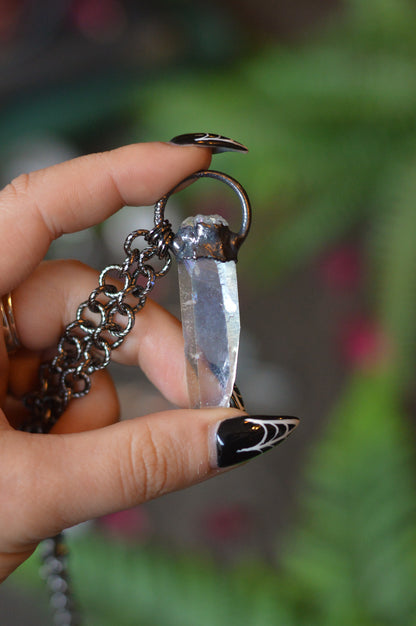 Rough Aura Quartz Point Necklace - Gunmetal Copper