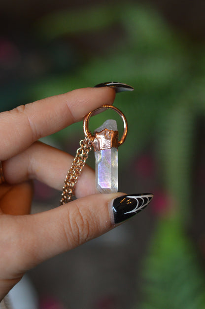 Rough Aura Quartz Point Necklace - Copper