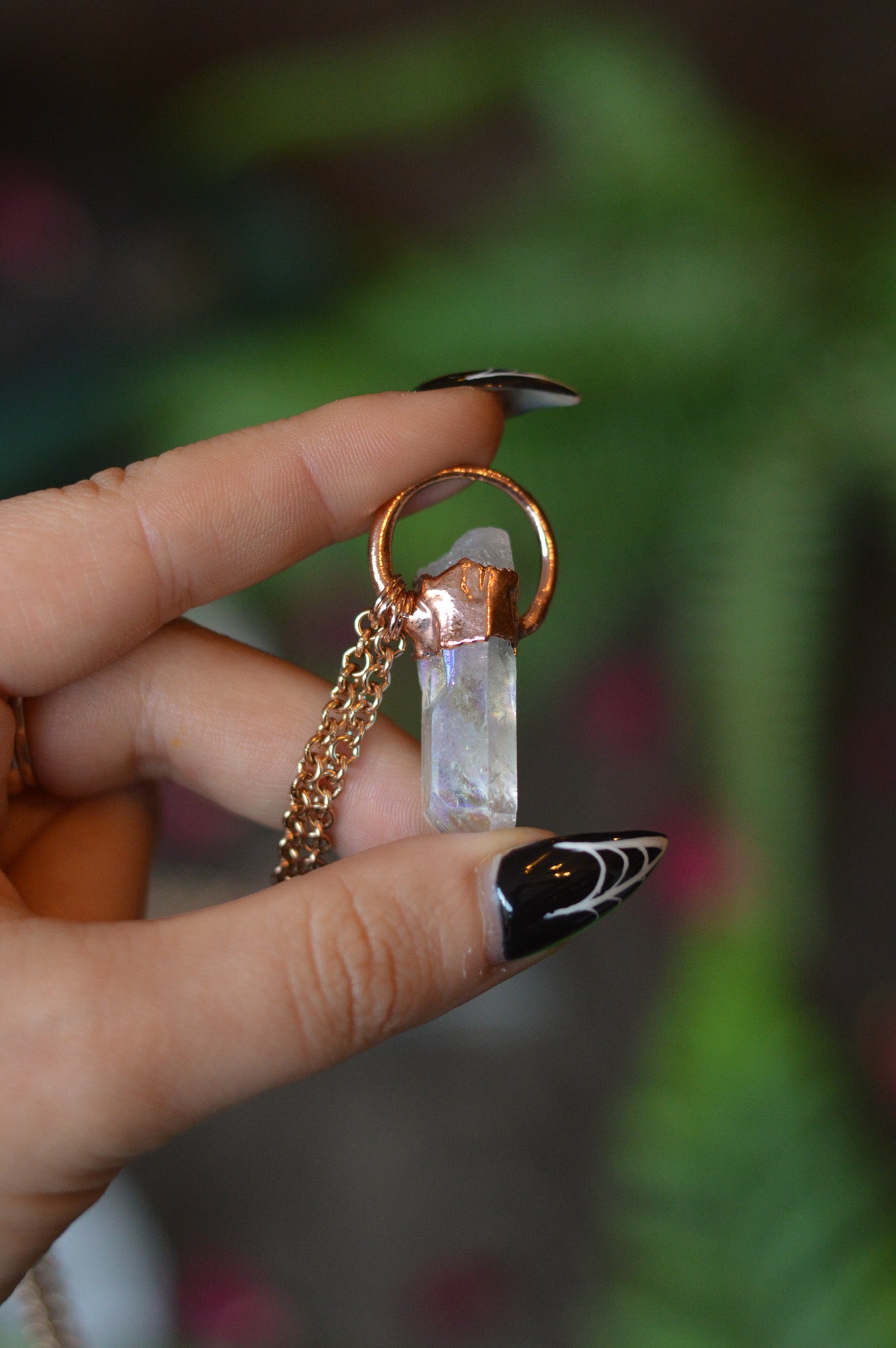 Rough Aura Quartz Point Necklace - Copper