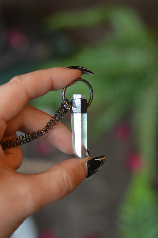 Rough Aura Quartz Point Necklace - Gunmetal Copper