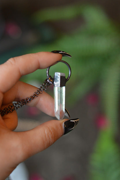 Rough Aura Quartz Point Necklace - Gunmetal Copper