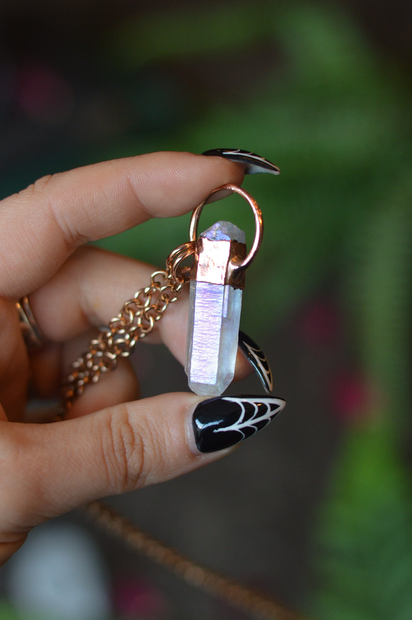 Rough Aura Quartz Point Necklace - Copper