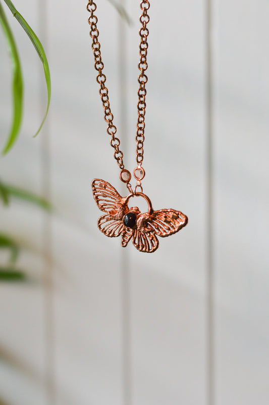 Asymmetrical Garnet Butterfly Copper Necklace