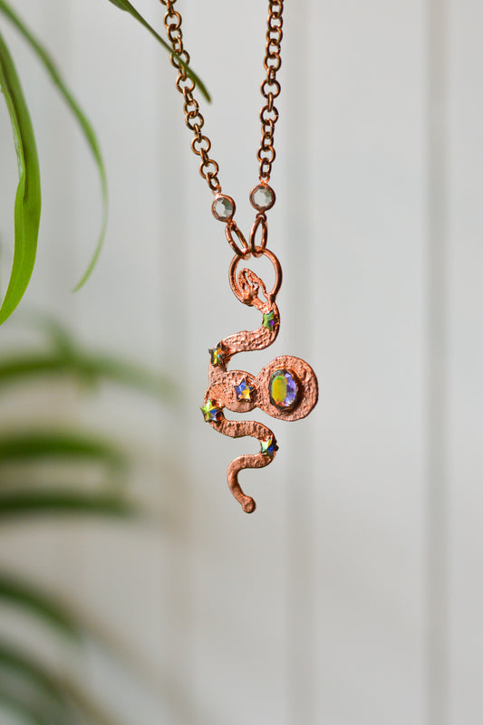 Rhinestone Snake Copper Necklace