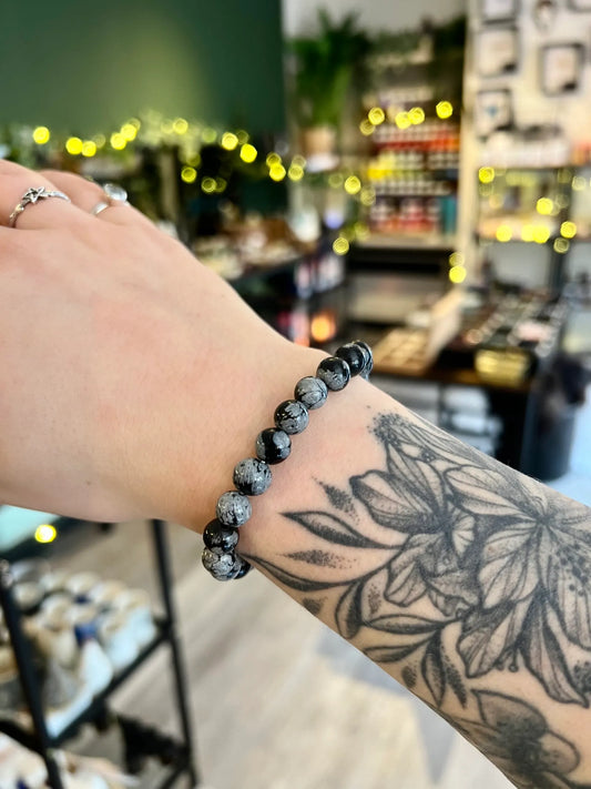 Snowflake Obsidian Bead Bracelet