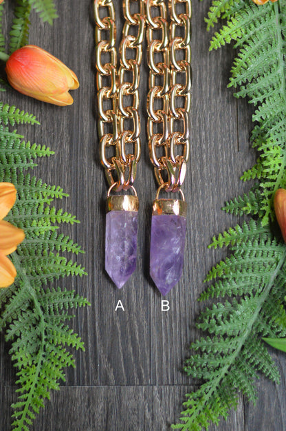 Amethyst Gold Tone Chunky Chain Necklace