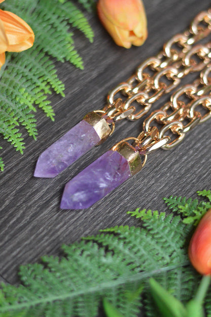 Amethyst Gold Tone Chunky Chain Necklace