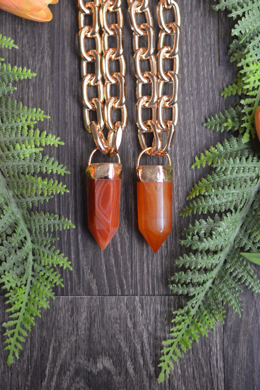 Carnelian Gold Tone Chunky Chain Necklace