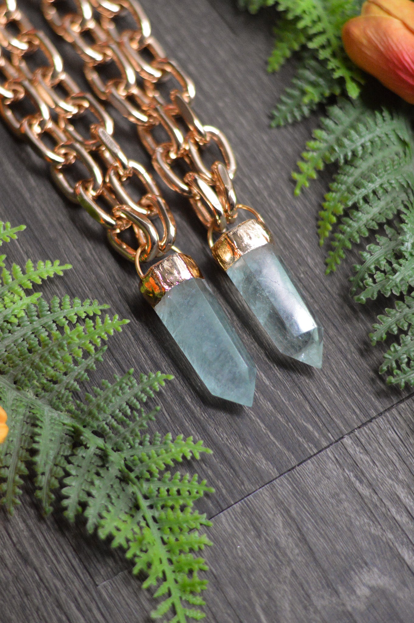 Green Fluorite Gold Tone Chunky Chain Necklace