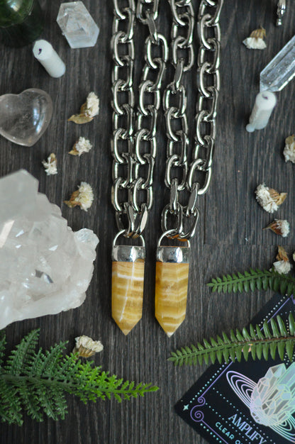 Orange Banded Calcite Chunky Chain Necklace