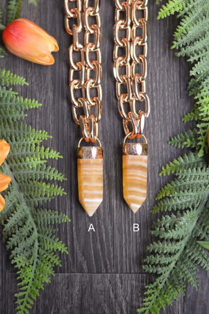 Orange Calcite Gold Tone Chunky Chain Necklace