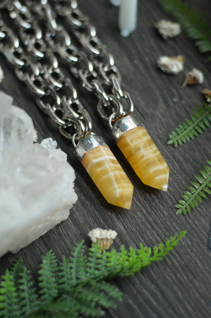 Orange Banded Calcite Chunky Chain Necklace