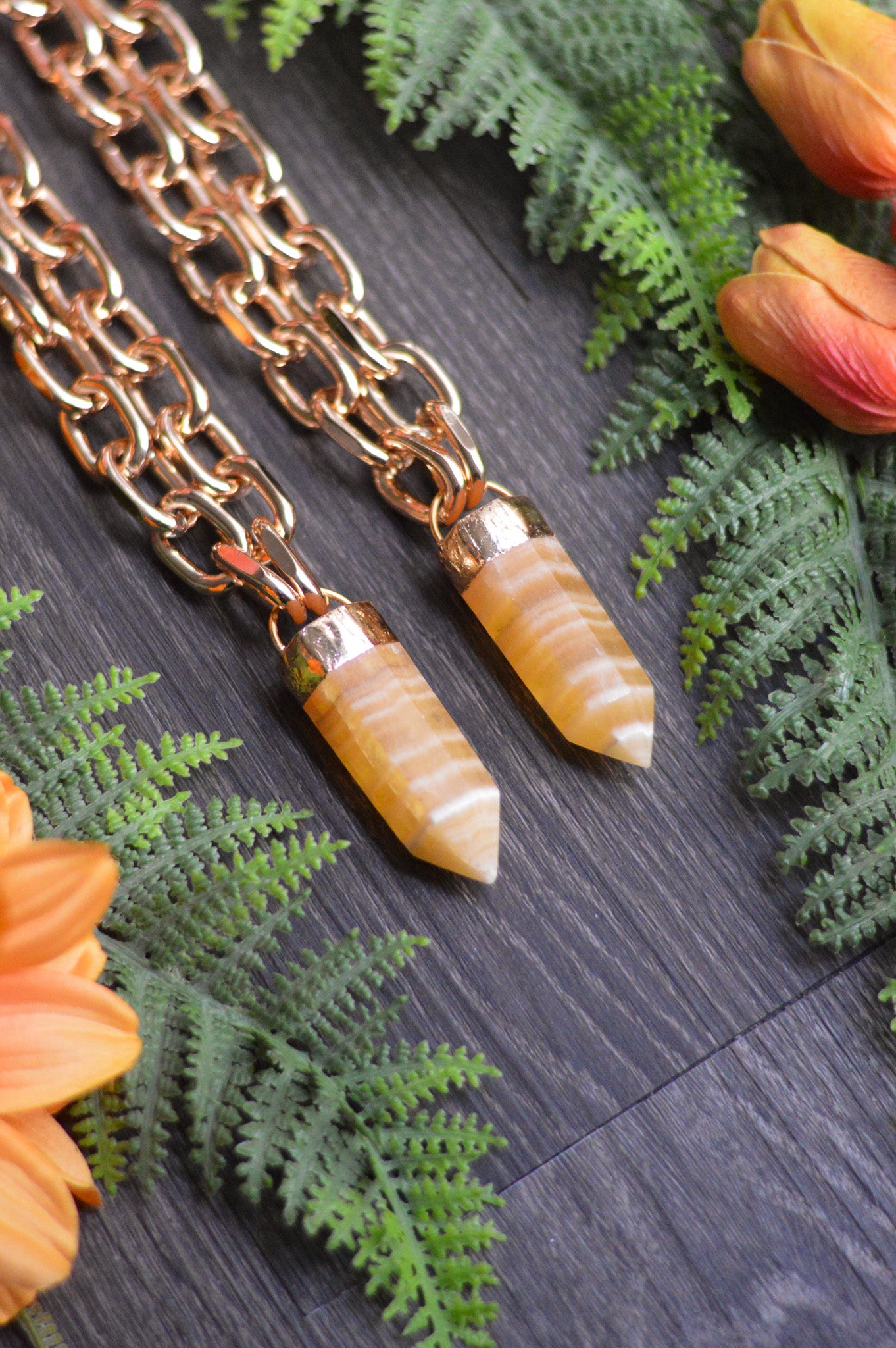 Orange Calcite Gold Tone Chunky Chain Necklace