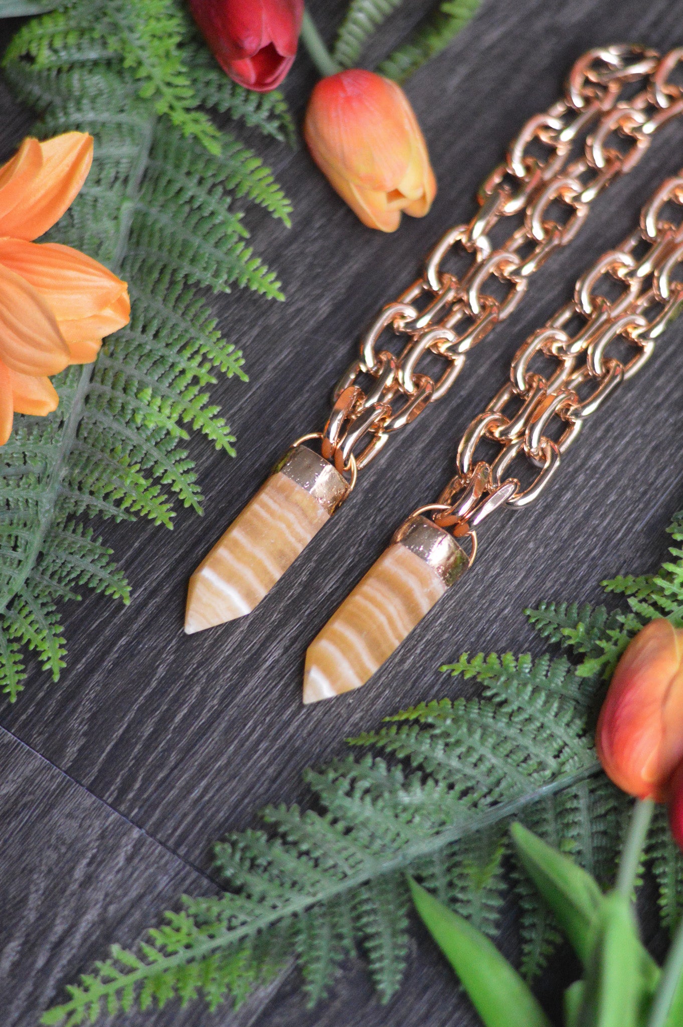 Orange Calcite Gold Tone Chunky Chain Necklace