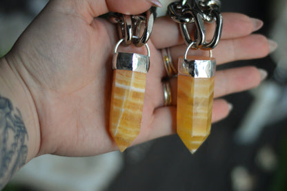 Orange Banded Calcite Chunky Chain Necklace