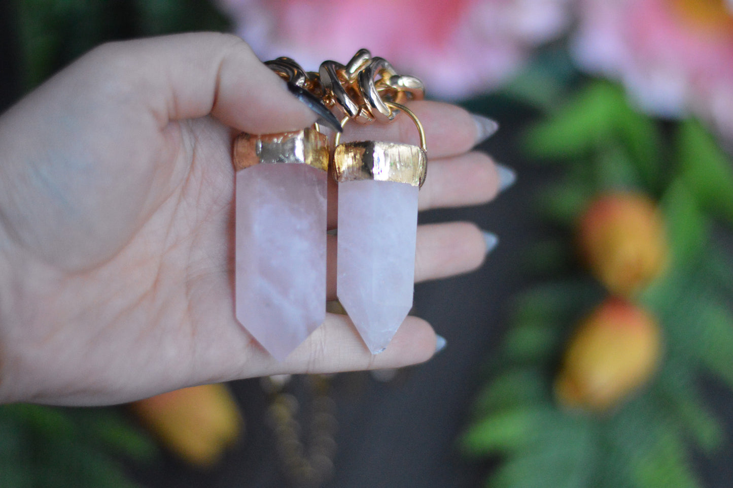 Rose Quartz Gold Tone Chunky Chain Necklace