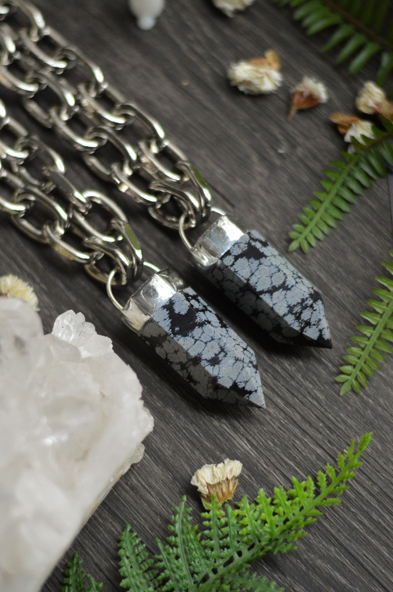 Snowflake Obsidian Chunky Chain Necklace