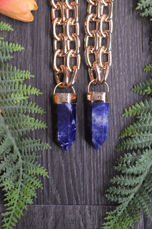 Sodalite Gold Tone Chunky Chain Necklace