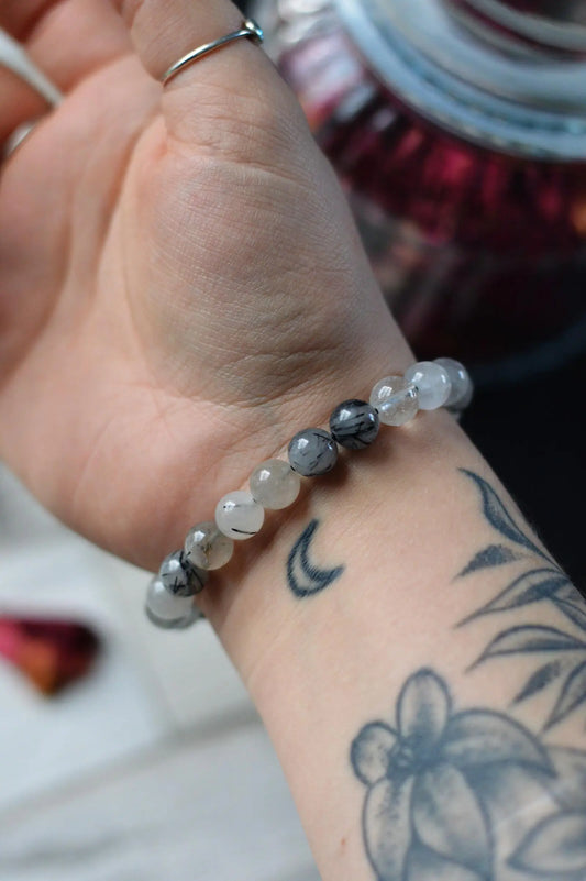 Tourmaline In Quartz Bead Bracelet